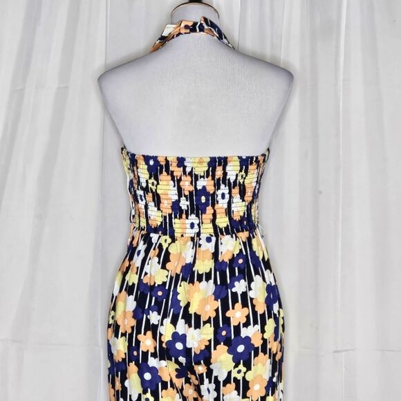 Modcloth Genuine Genius Bold Floral Print Linen Blend V-Neck Halter Jumpsuit - Picture 2 of 16